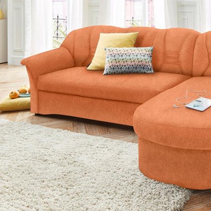 Ecksofa DOMO COLLECTION Elva L-Form Sofas Gr. B/H/T: 240cm x 84cm x 82cm, Microfaser PRIMABELLE, Recamiere rechts, ohne Federkern-mit Bettfunktion, orange (terrakotta) wahlweise mit Bettfunktion und Federkern