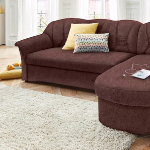 Ecksofa DOMO COLLECTION Elva L-Form Sofas Gr. B/H/T: 240cm x 84cm x 82cm, Microfaser PRIMABELLE, Recamiere rechts, ohne Federkern-ohne Bettfunktion, braun wahlweise mit Bettfunktion und Federkern