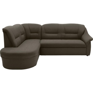 Ecksofa DOMO COLLECTION Faenza L-Form Sofas Gr. B/H/T: 232cm x 88cm x 176cm, Microfaser, Ottomane links, ohne Bettfunktion, grau (grau-braun) DOMO collection Ecksofa, mit Ottomane, wahlweise Bettfunktion