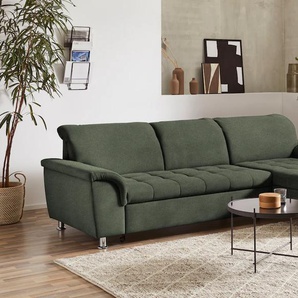 Ecksofa DOMO COLLECTION Franzi L-Form Sofas Gr. B/H/T: 279cm x 81cm x 162cm, Struktur fein, Recamiere rechts, ohne Kopfteilverstellung-ohne Bettfunktion, grün wahlweise mit Kopfteilverstellung (dann Tiefe: 170 cm)