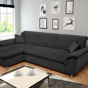 Ecksofa DOMO COLLECTION Franzi Steppung im Sitzbereich B7T/H: 278/162/80 cm, L-Form Sofas Gr. B/H/T: 278 cm x 80 cm x 171 cm, Flachgewebe, Recamiere links, ohne Funktion, grau (graphite) wahlweise mit Bettfunktion, Bettkasten und Kopfteilverstellung