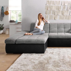 Ecksofa DOMO COLLECTION Moric B/T/H 300/172/80 cm, auch in Cord, L-Form Sofas Gr. B/H/T: 300cm x 80cm x 172cm, Microfaser PRIMABELLE-Struktur, Recamiere links, ohne Funktion, grau (schwarz/weiß-grau) XXL-Format, wahlweise auch mit Bettfunktion und