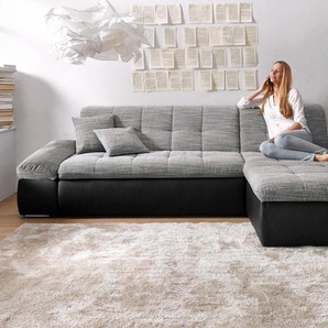 Ecksofa DOMO COLLECTION Moric B/T/H 300/172/80 cm, auch in Cord, L-Form Sofas Gr. B/H/T: 300cm x 80cm x 172cm, Microfaser PRIMABELLE-Struktur, Recamiere rechts, ohne Funktion, grau (schwarz/weiß-grau) XXL-Format, wahlweise auch mit Bettfunktion und