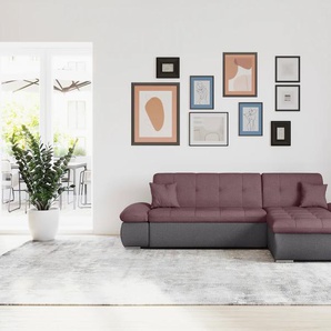 Ecksofa DOMO COLLECTION Moric B/T/H 300/172/80 cm, auch in Cord, L-Form Sofas Gr. B/H/T: 300cm x 80cm x 172cm, Webstoff fein, Recamiere rechts, ohne Funktion, bunt (grau/beere) XXL-Format, wahlweise auch mit Bettfunktion und Armverstellung