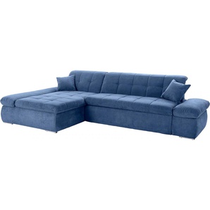 Ecksofa DOMO COLLECTION Moric Luxus - B/T/H 300/172/80 cm, XXL-Format Sofas Gr. B/H/T: 300cm x 80cm x 172cm, Chenilleoptik, Recamiere links, blau L-Form, 140kg BelastungSitz, in Cord, Chenille, Kunstleder