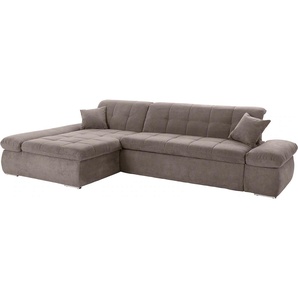 Ecksofa DOMO COLLECTION Moric Luxus - B/T/H 300/172/80 cm, XXL-Format Sofas Gr. B/H/T: 300cm x 80cm x 172cm, Chenilleoptik, Recamiere links, grau (taupe) L-Form, 140kg BelastungSitz, in Cord, Chenille, Kunstleder