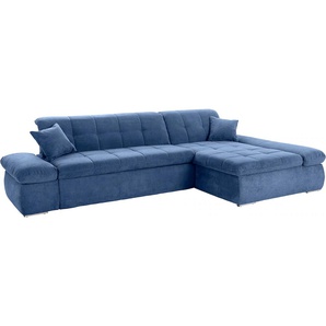 Ecksofa DOMO COLLECTION Moric Luxus - B/T/H 300/172/80 cm, XXL-Format Sofas Gr. B/H/T: 300cm x 80cm x 172cm, Chenilleoptik, Recamiere rechts, blau L-Form, 140kg BelastungSitz, in Cord, Chenille, Kunstleder