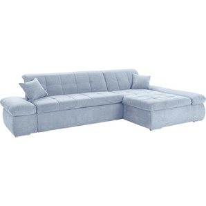 Ecksofa DOMO COLLECTION Moric Luxus - B/T/H 300/172/80 cm, XXL-Format Sofas Gr. B/H/T: 300cm x 80cm x 172cm, Chenilleoptik, Recamiere rechts, blau (pastelblau) L-Form, 140kg BelastungSitz, in Cord, Chenille, Kunstleder