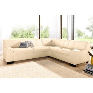 Ecksofa DOMO COLLECTION Norma L-Form Sofas Gr. B/H/T: 247cm x 74cm x 212cm, Kunstleder SOFTLUX, langer Schenkel links, ohne Bettfunktion, beige (creme) wahlweise mit Bettfunktion