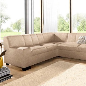 Ecksofa DOMO COLLECTION Norma L-Form Sofas Gr. B/H/T: 247cm x 74cm x 212cm, Microfaser PRIMABELLE, langer Schenkel rechts, mit Bettfunktion, beige (natur) wahlweise mit Bettfunktion