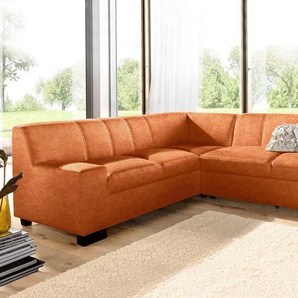 Ecksofa DOMO COLLECTION Norma L-Form Sofas Gr. B/H/T: 247cm x 74cm x 212cm, Microfaser PRIMABELLE, langer Schenkel rechts, mit Bettfunktion, orange (terrakotta) wahlweise mit Bettfunktion