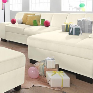 Ecksofa DOMO COLLECTION Norma L-Form Sofas Gr. B/H/T: 268cm x 74cm x 153cm, Kunstleder SOFTLUX, Recamiere rechts, ohne Bettfunktion, beige (creme) wahlweise mit Bettfunktion