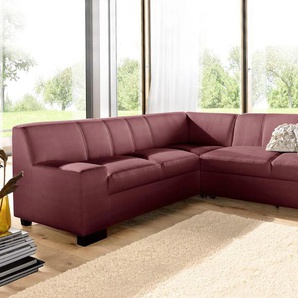 Ecksofa DOMO COLLECTION Norma Top L-Form Sofas Gr. B/H/T: 247cm x 77cm x 212cm, Kunstleder SOFTLUX, langer Schenkel rechts, ohne Bettfunktion, rot (karminrot) wahlweise mit Bettfunktion