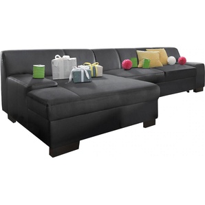 Ecksofa DOMO COLLECTION Norma Top L-Form Sofas Gr. B/H/T: 268cm x 74cm x 153cm, Kunstleder SOFTLUX, Recamiere links, ohne Bettfunktion, schwarz wahlweise mit Bettfunktion