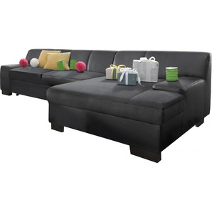 Ecksofa DOMO COLLECTION Norma Top L-Form Sofas Gr. B/H/T: 268cm x 74cm x 153cm, Kunstleder SOFTLUX, Recamiere rechts, ohne Bettfunktion, schwarz wahlweise mit Bettfunktion