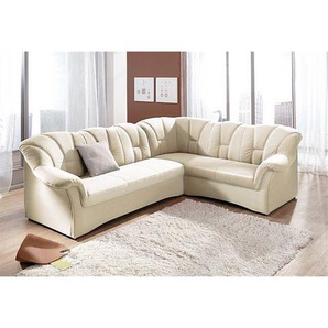 Ecksofa DOMO COLLECTION Papenburg B/T/H: 242/190/84 cm L-Form Sofas Gr. B/H/T: 242cm x 84cm x 190cm, Kunstleder SOFTLUX, langer Schenkel links, ohne Bettfunktion, beige (creme) wahlweise mit Bettfunktion, Langer Schenkel links oder rechts