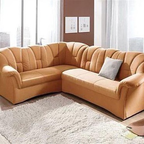 Ecksofa DOMO COLLECTION Papenburg B/T/H: 242/190/84 cm L-Form Sofas Gr. B/H/T: 242cm x 84cm x 190cm, Kunstleder SOFTLUX, langer Schenkel rechts, ohne Bettfunktion, orange (pfirsich) wahlweise mit Bettfunktion, Langer Schenkel links oder rechts