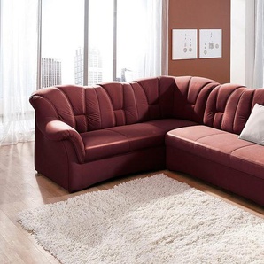 Ecksofa DOMO COLLECTION Papenburg B/T/H: 242/190/84 cm L-Form Sofas Gr. B/H/T: 242cm x 84cm x 190cm, Kunstleder SOFTLUX, langer Schenkel rechts, ohne Bettfunktion, rot (karminrot) wahlweise mit Bettfunktion, Langer Schenkel links oder rechts