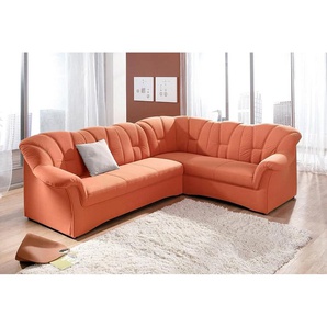 Ecksofa DOMO COLLECTION Papenburg B/T/H: 242/190/84 cm L-Form Sofas Gr. B/H/T: 242cm x 84cm x 190cm, Microfaser PRIMABELLE, langer Schenkel links, mit Bettfunktion, orange (terrakotta) wahlweise mit Bettfunktion, Langer Schenkel links oder rechts