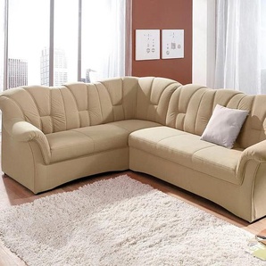 Ecksofa DOMO COLLECTION Papenburg B/T/H: 242/190/84 cm L-Form Sofas Gr. B/H/T: 242cm x 84cm x 190cm, Microfaser PRIMABELLE, langer Schenkel rechts, mit Bettfunktion, beige (natur) wahlweise mit Bettfunktion, Langer Schenkel links oder rechts