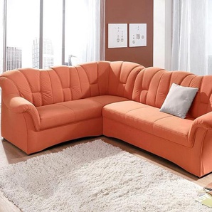 Ecksofa DOMO COLLECTION Papenburg B/T/H: 242/190/84 cm L-Form Sofas Gr. B/H/T: 242cm x 84cm x 190cm, Microfaser PRIMABELLE, langer Schenkel rechts, ohne Bettfunktion, orange (terrakotta) wahlweise mit Bettfunktion, Langer Schenkel links oder rechts