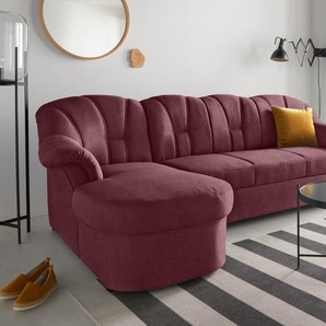 Ecksofa DOMO COLLECTION Papenburg L-Form Sofas Gr. B/H/T: 235cm x 84cm x 142cm, Chenille-Optik, Recamiere links, ohne Bettfunktion, lila (beere) in großer Farbvielfalt, wahlweise mit Bettfunktion