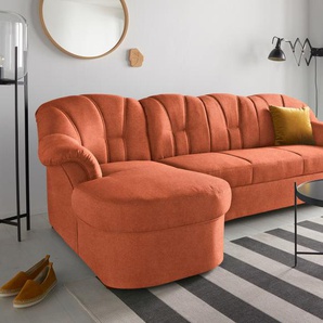 Ecksofa DOMO COLLECTION Papenburg L-Form Sofas Gr. B/H/T: 235cm x 84cm x 142cm, Chenille-Optik, Recamiere links, ohne Bettfunktion, orange (terra) in großer Farbvielfalt, wahlweise mit Bettfunktion