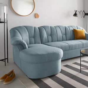 Ecksofa DOMO COLLECTION Papenburg L-Form Sofas Gr. B/H/T: 235cm x 84cm x 142cm, Webstoff, Recamiere links, mit Bettfunktion, blau (eisblau) in großer Farbvielfalt, wahlweise mit Bettfunktion