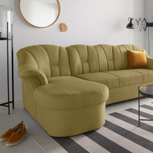 Ecksofa DOMO COLLECTION Papenburg L-Form Sofas Gr. B/H/T: 235cm x 84cm x 142cm, Webstoff, Recamiere links, mit Bettfunktion, grün (grün/gelb) in großer Farbvielfalt, wahlweise mit Bettfunktion