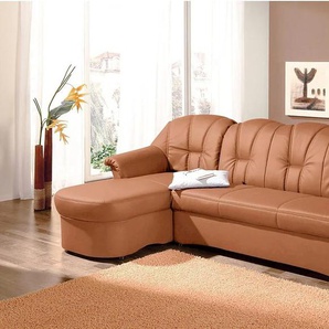 Ecksofa DOMO COLLECTION Papenburg L-Form Sofas Gr. B/H/T: 235cm x 84cm x 82cm, Kunstleder SOFTLUX, Recamiere links, mit Bettfunktion, orange (pfirsich) in großer Farbvielfalt, wahlweise mit Bettfunktion