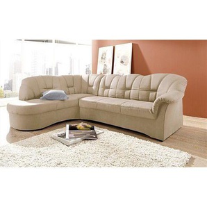 Ecksofa DOMO COLLECTION Papenburg L-Form Sofas Gr. B/H/T: 241cm x 84cm x 178cm, Luxus-Microfaser, Ottomane links, ohne Bettfunktion, beige (natur) mit Ottomane, wahlweise Bettfunktion