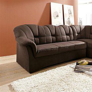 Ecksofa DOMO COLLECTION Papenburg L-Form Sofas Gr. B/H/T: 241cm x 84cm x 178cm, Luxus-Microfaser, Ottomane rechts, ohne Bettfunktion, braun (schoko) mit Ottomane, wahlweise Bettfunktion