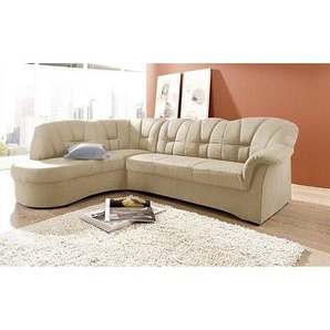 Ecksofa DOMO COLLECTION Papenburg L-Form Sofas Gr. B/H/T: 241cm x 84cm x 178cm, Microfaser PRIMABELLE, Ottomane links, mit Bettfunktion, beige (natur) mit Ottomane, wahlweise Bettfunktion