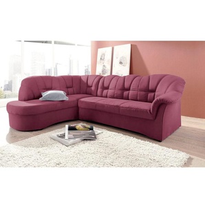 Ecksofa DOMO COLLECTION Papenburg L-Form Sofas Gr. B/H/T: 241cm x 84cm x 178cm, Microfaser PRIMABELLE, Ottomane links, ohne Bettfunktion, rot mit Ottomane, wahlweise Bettfunktion