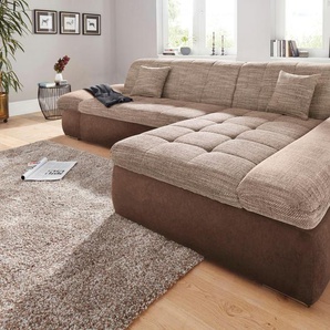 Ecksofa DOMO COLLECTION PB Moric wahlweise mit Bettfunktion + Armteilverstellung, L-Form Sofas Gr. B/H/T: 300cm x 80cm x 172cm, Microfaser PRIMABELLE-Struktur, Recamiere rechts, ohne Funktion, braun (braun/braun-beige/beige) im XXL-Format, BTH:30017280