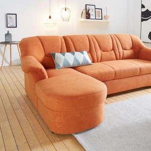 Ecksofa DOMO COLLECTION Sarafina L-Form Sofas Gr. B/H/T: 232cm x 83cm x 146cm, Microfaser PRIMABELLE, Recamiere links, mit Bettfunktion-ohne Federkern, orange (terrakotta) wahlweise mit Bettfunktion, optional Federkern