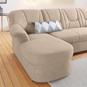 Ecksofa DOMO COLLECTION Sarafina L-Form Sofas Gr. B/H/T: 232cm x 83cm x 146cm, Microfaser PRIMABELLE, Recamiere links, ohne Bettfunktion-ohne Federkern, beige (natur) wahlweise mit Bettfunktion, optional Federkern