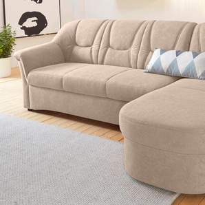 Ecksofa DOMO COLLECTION Sarafina L-Form Sofas Gr. B/H/T: 232cm x 83cm x 146cm, Microfaser PRIMABELLE, Recamiere rechts, ohne Bettfunktion-ohne Federkern, beige (natur) wahlweise mit Bettfunktion, optional Federkern