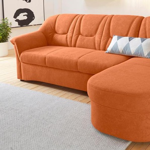 Ecksofa DOMO COLLECTION Sarafina L-Form Sofas Gr. B/H/T: 232cm x 83cm x 146cm, Microfaser PRIMABELLE, Recamiere rechts, ohne Bettfunktion-ohne Federkern, orange (terrakotta) wahlweise mit Bettfunktion, optional Federkern