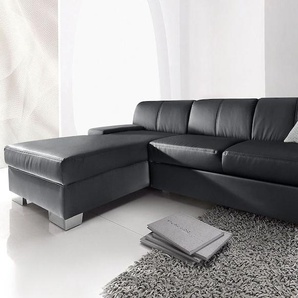 Ecksofa DOMO COLLECTION Star L-Form Sofas Gr. B/H/T: 248cm x 74cm x 150cm, Kunstleder SOFTLUX, Recamiere links, mit Bettfunktion, schwarz wahlweise mit Bettfunktion