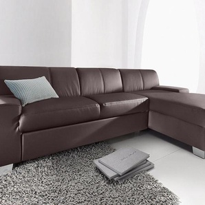 Ecksofa DOMO COLLECTION Star L-Form Sofas Gr. B/H/T: 248cm x 74cm x 150cm, Kunstleder SOFTLUX, Recamiere rechts, mit Bettfunktion, braun (dunkelbraun) wahlweise mit Bettfunktion