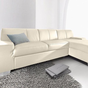 Ecksofa DOMO COLLECTION Star L-Form Sofas Gr. B/H/T: 248cm x 74cm x 150cm, Kunstleder SOFTLUX, Recamiere rechts, ohne Bettfunktion, weiß (altweiß) wahlweise mit Bettfunktion