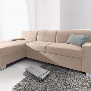 Ecksofa DOMO COLLECTION Star L-Form Sofas Gr. B/H/T: 248cm x 74cm x 150cm, Microfaser PRIMABELLE, Recamiere links, mit Bettfunktion, beige (natur) wahlweise mit Bettfunktion