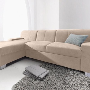 Ecksofa DOMO COLLECTION Star L-Form Sofas Gr. B/H/T: 248cm x 74cm x 150cm, Microfaser PRIMABELLE, Recamiere links, ohne Bettfunktion, beige (natur) wahlweise mit Bettfunktion