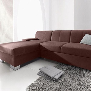 Ecksofa DOMO COLLECTION Star L-Form Sofas Gr. B/H/T: 248cm x 74cm x 150cm, Microfaser PRIMABELLE, Recamiere links, ohne Bettfunktion, braun (mokka) wahlweise mit Bettfunktion