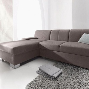 Ecksofa DOMO COLLECTION Star L-Form Sofas Gr. B/H/T: 248cm x 74cm x 150cm, Microfaser PRIMABELLE, Recamiere links, ohne Bettfunktion, grau wahlweise mit Bettfunktion