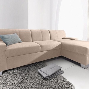 Ecksofa DOMO COLLECTION Star L-Form Sofas Gr. B/H/T: 248cm x 74cm x 150cm, Microfaser PRIMABELLE, Recamiere rechts, mit Bettfunktion, beige (natur) wahlweise mit Bettfunktion