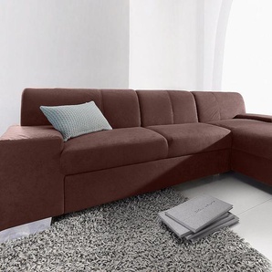 Ecksofa DOMO COLLECTION Star L-Form Sofas Gr. B/H/T: 248cm x 74cm x 150cm, Microfaser PRIMABELLE, Recamiere rechts, mit Bettfunktion, braun (mokka) wahlweise mit Bettfunktion