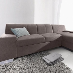 Ecksofa DOMO COLLECTION Star L-Form Sofas Gr. B/H/T: 248cm x 74cm x 150cm, Microfaser PRIMABELLE, Recamiere rechts, mit Bettfunktion, grau wahlweise mit Bettfunktion