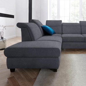 Ecksofa DOMO COLLECTION Sully L-Form Sofas Gr. B/H/T: 263cm x 84cm x 220cm, Luxus-Microfaser, Ottomane links, ohne Funktion, grau (dunkelgrau) wahlweise mit Bettfunktion und Kopf- bzw. Rückenverstellung